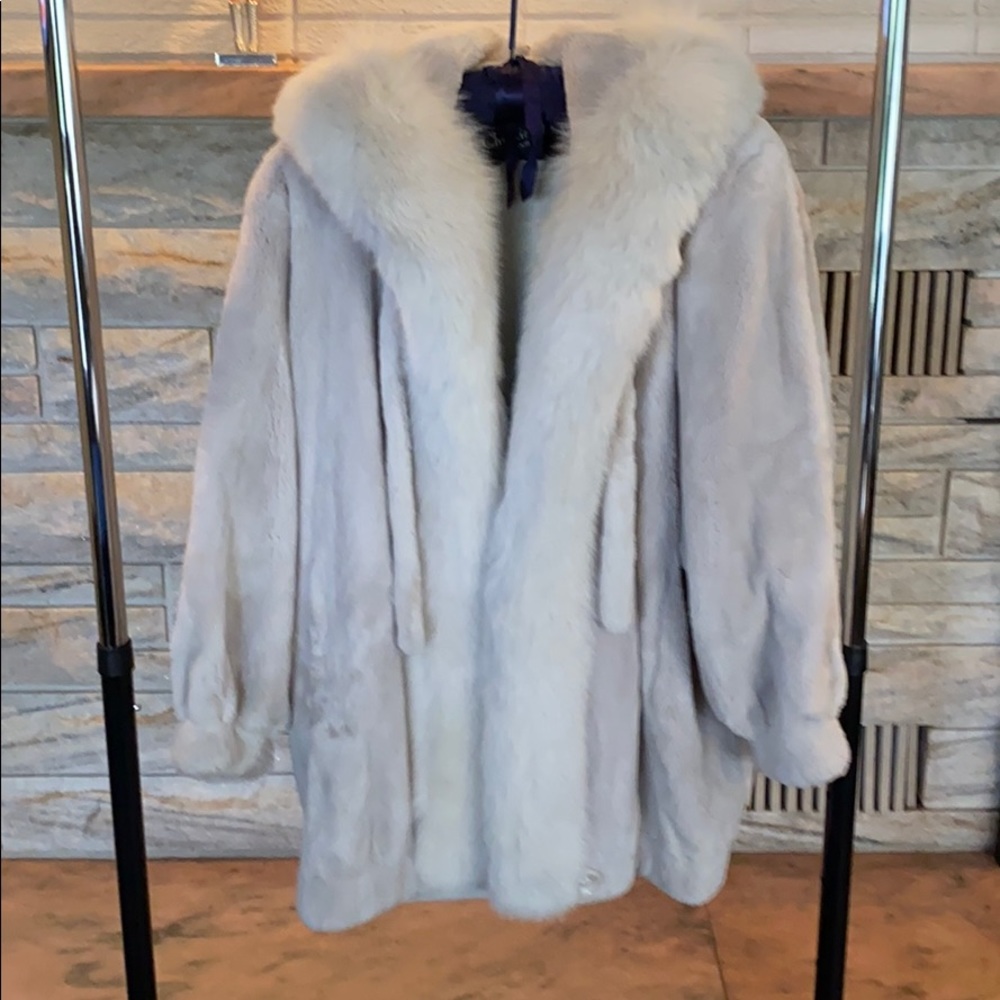Christian Dior White/tan Fur Coat with Hood